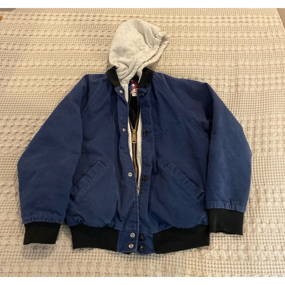 Kuntry Kids Denim Jacket Sz Large Sweatshirt Hoodie Zip & Snap Quilted Inside